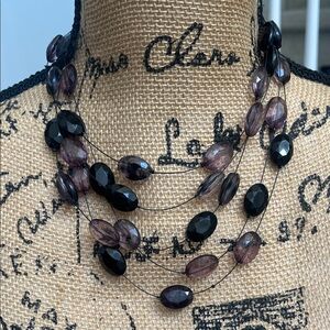 Elegant Multi-Strand Black and Purple Necklace